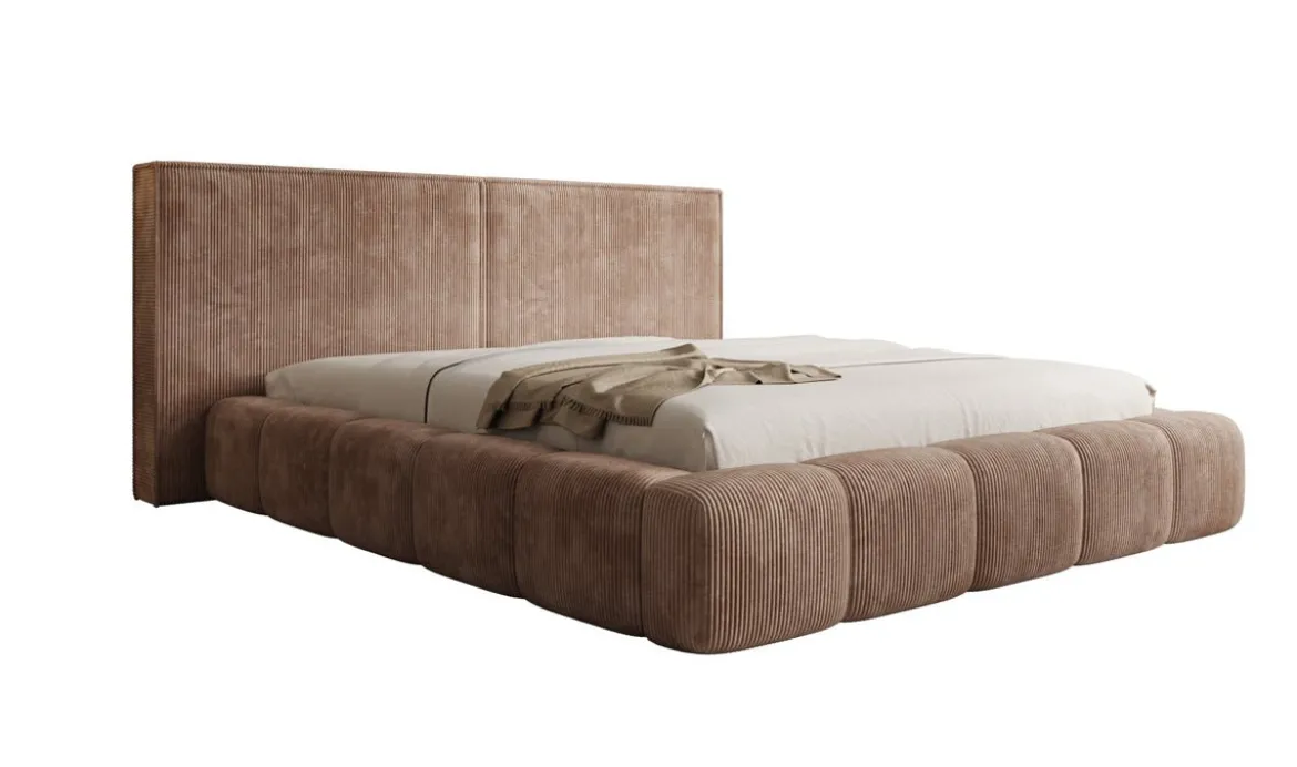 Designer Polsterbett Elise in Cord mit Stauraum