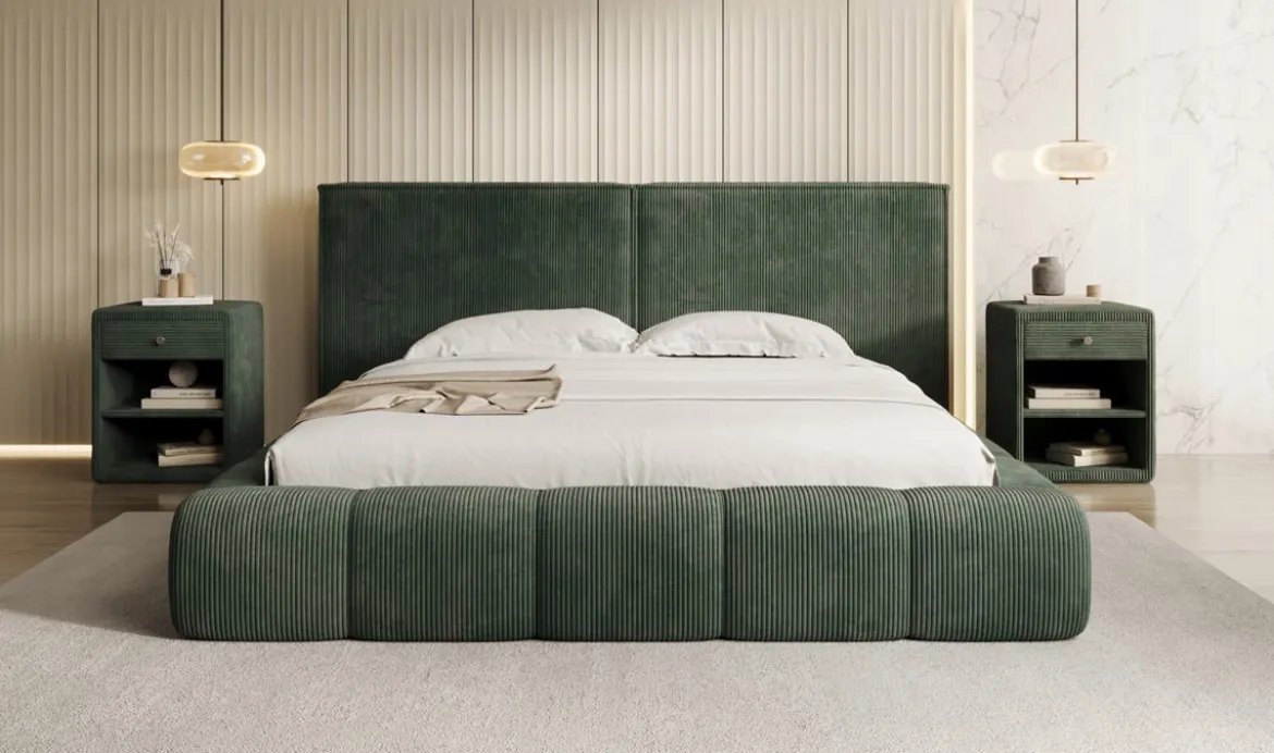 Designer Polsterbett Elise in Cord mit Stauraum