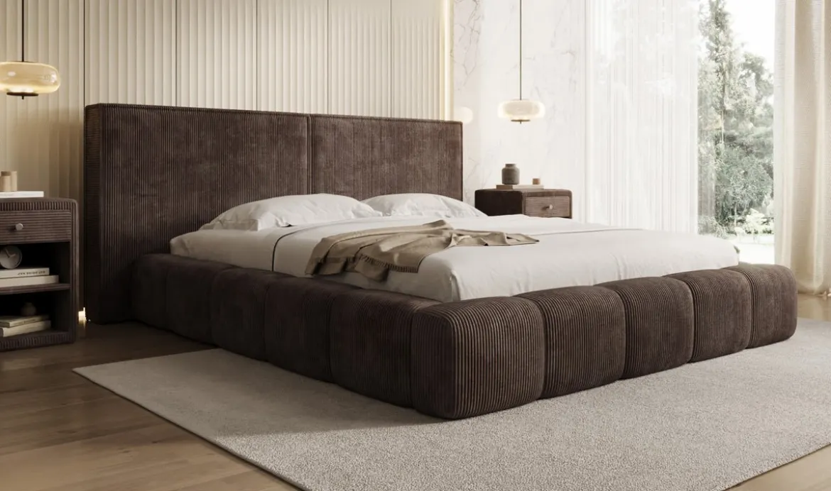 Designer Polsterbett Elise in Cord mit Stauraum
