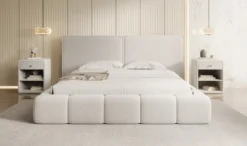 Designer Polsterbett Elise in Strukturstoff mit Stauraum