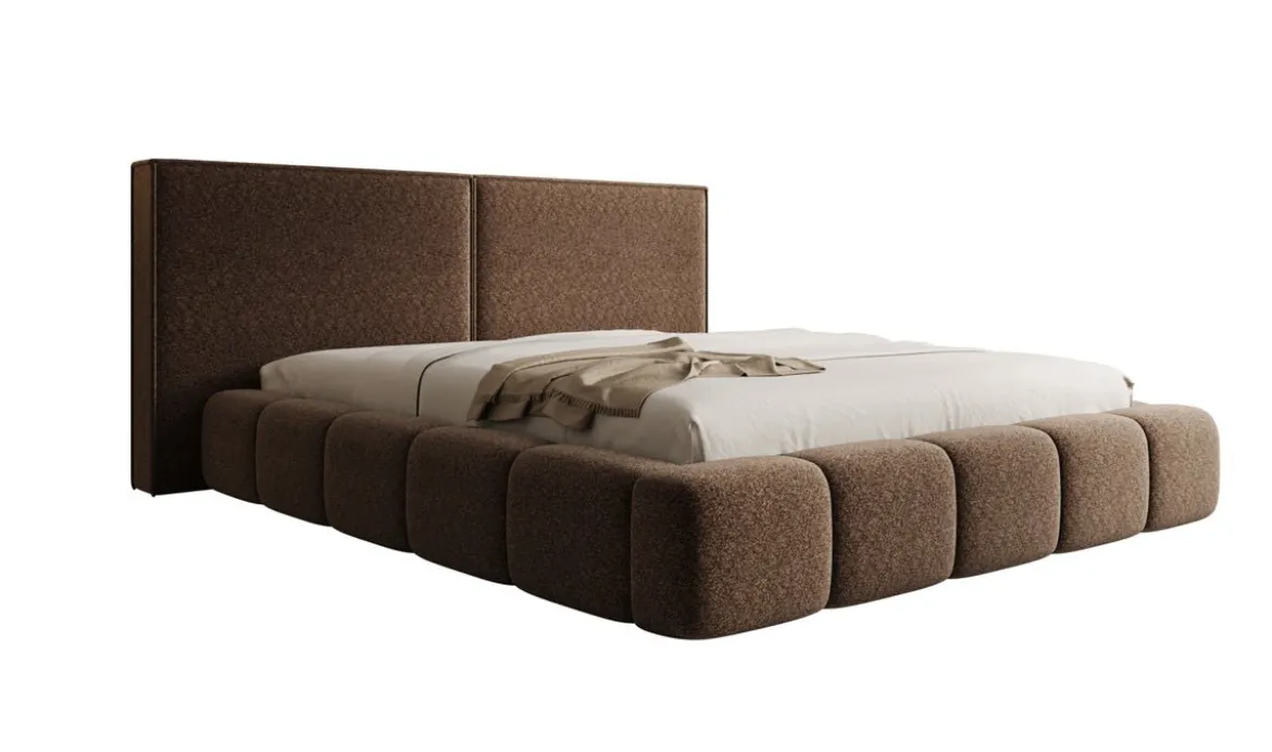Designer Polsterbett Elise in Strukturstoff mit Stauraum