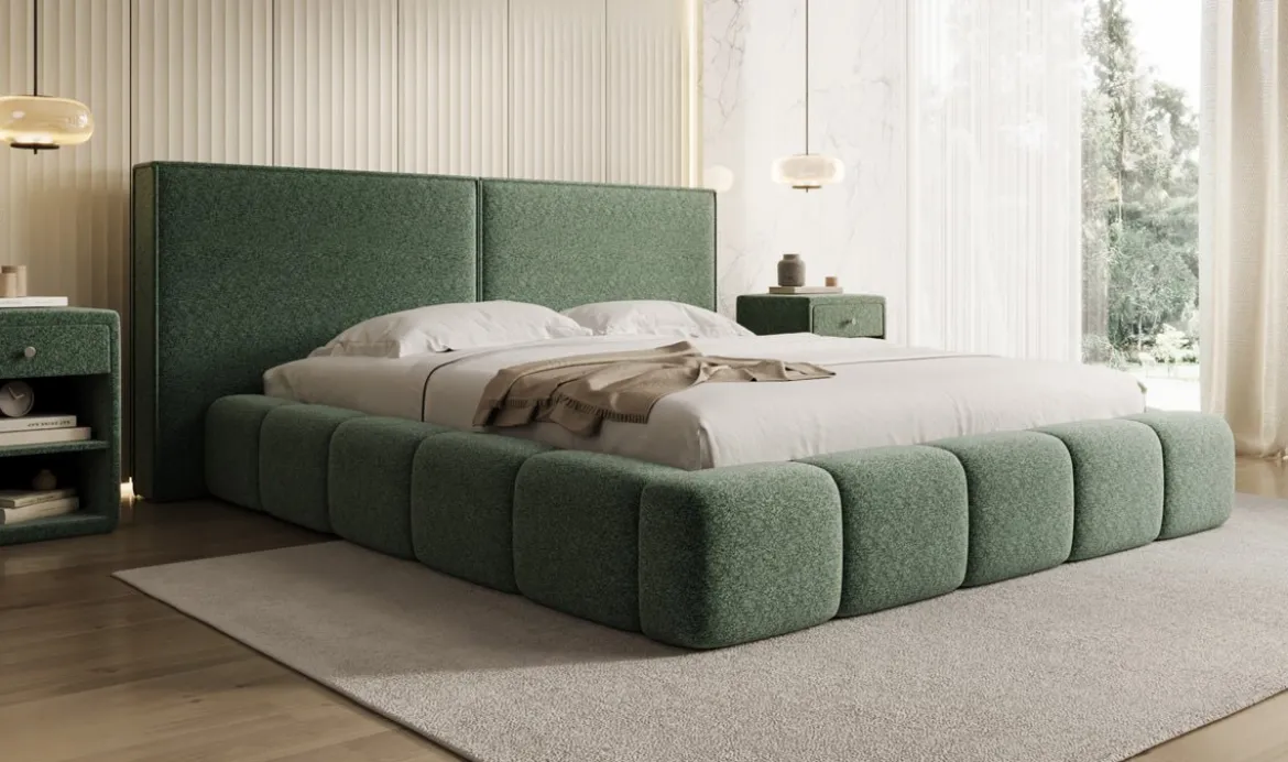Designer Polsterbett Elise in Strukturstoff mit Stauraum