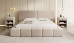 Designer Polsterbett Elise in Strukturstoff mit Stauraum