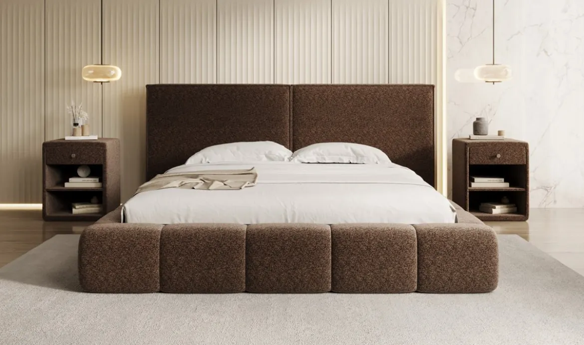 Designer Polsterbett Elise in Strukturstoff mit Stauraum