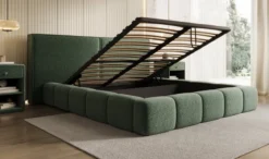 Designer Polsterbett Elise in Strukturstoff mit Stauraum