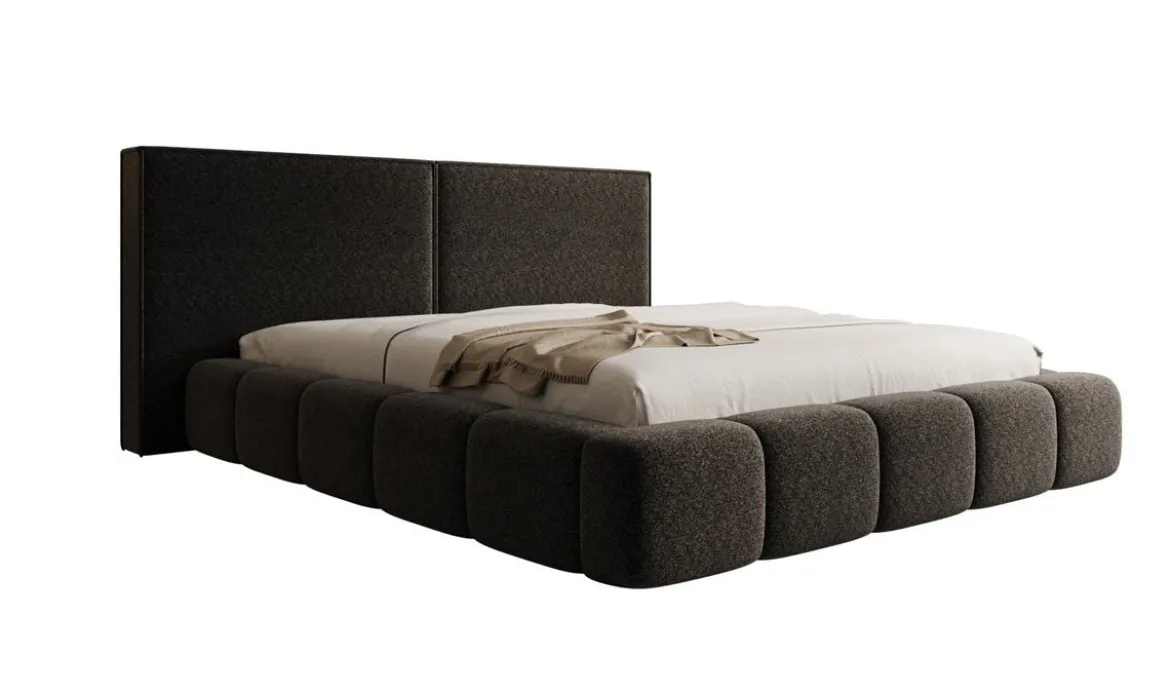 Designer Polsterbett Elise in Strukturstoff mit Stauraum