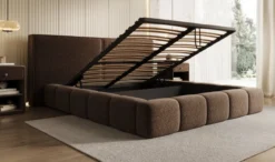 Designer Polsterbett Elise in Strukturstoff mit Stauraum