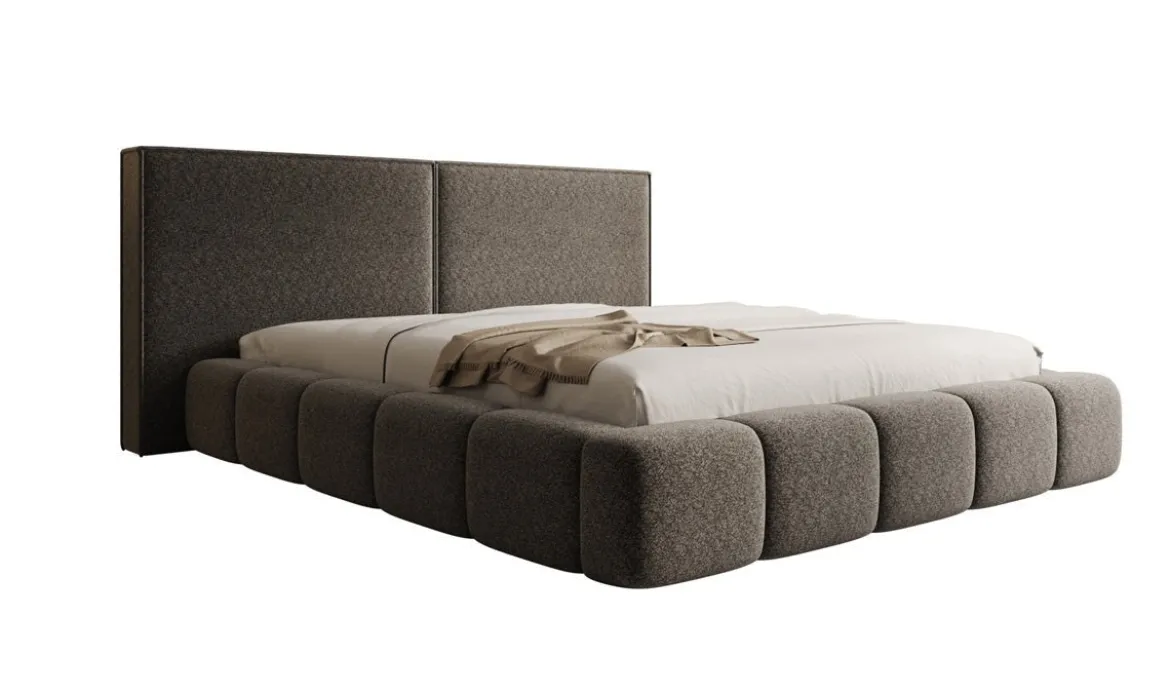 Designer Polsterbett Elise in Strukturstoff mit Stauraum