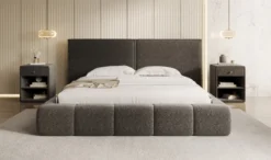 Designer Polsterbett Elise in Strukturstoff mit Stauraum