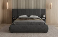 Designer Polsterbett Elvara in Bouclé mit Stauraum