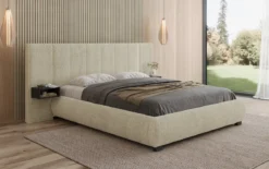 Designer Polsterbett Elvara in Bouclé mit Stauraum