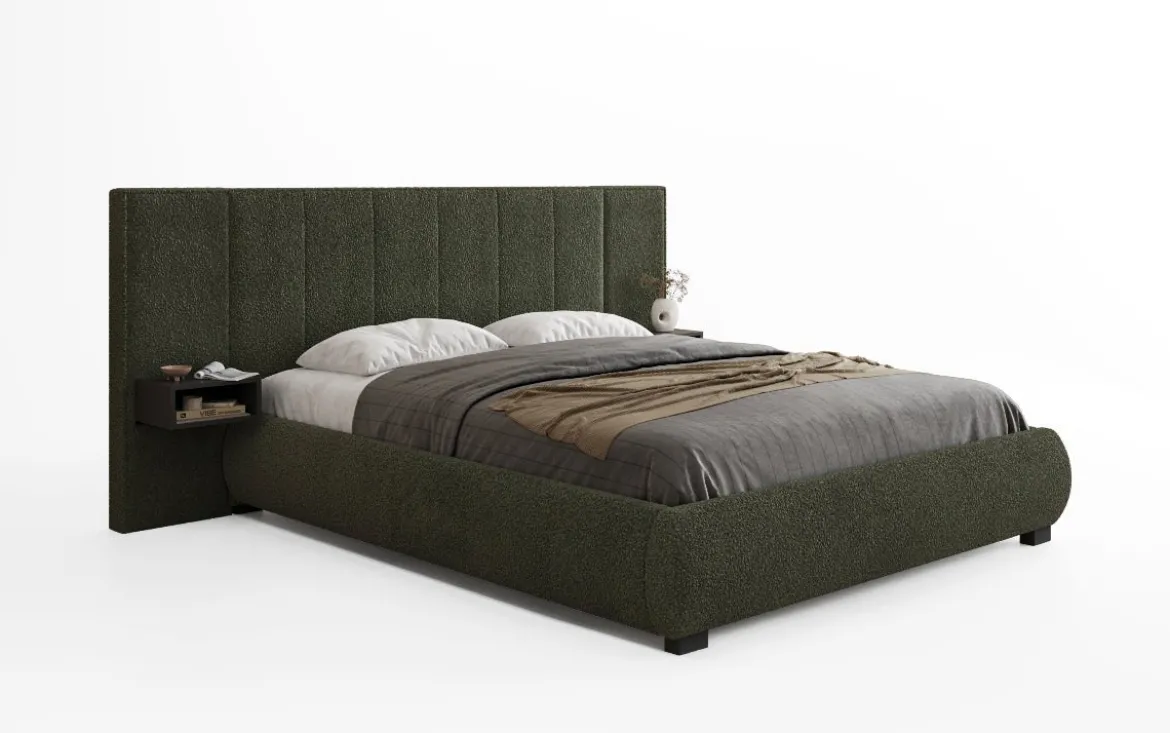 Designer Polsterbett Elvara in Bouclé mit Stauraum