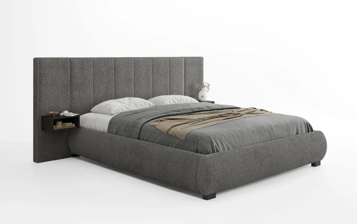Designer Polsterbett Elvara in Bouclé mit Stauraum