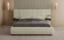 Designer Polsterbett Elvara in Bouclé mit Stauraum