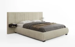 Designer Polsterbett Elvara in Bouclé mit Stauraum