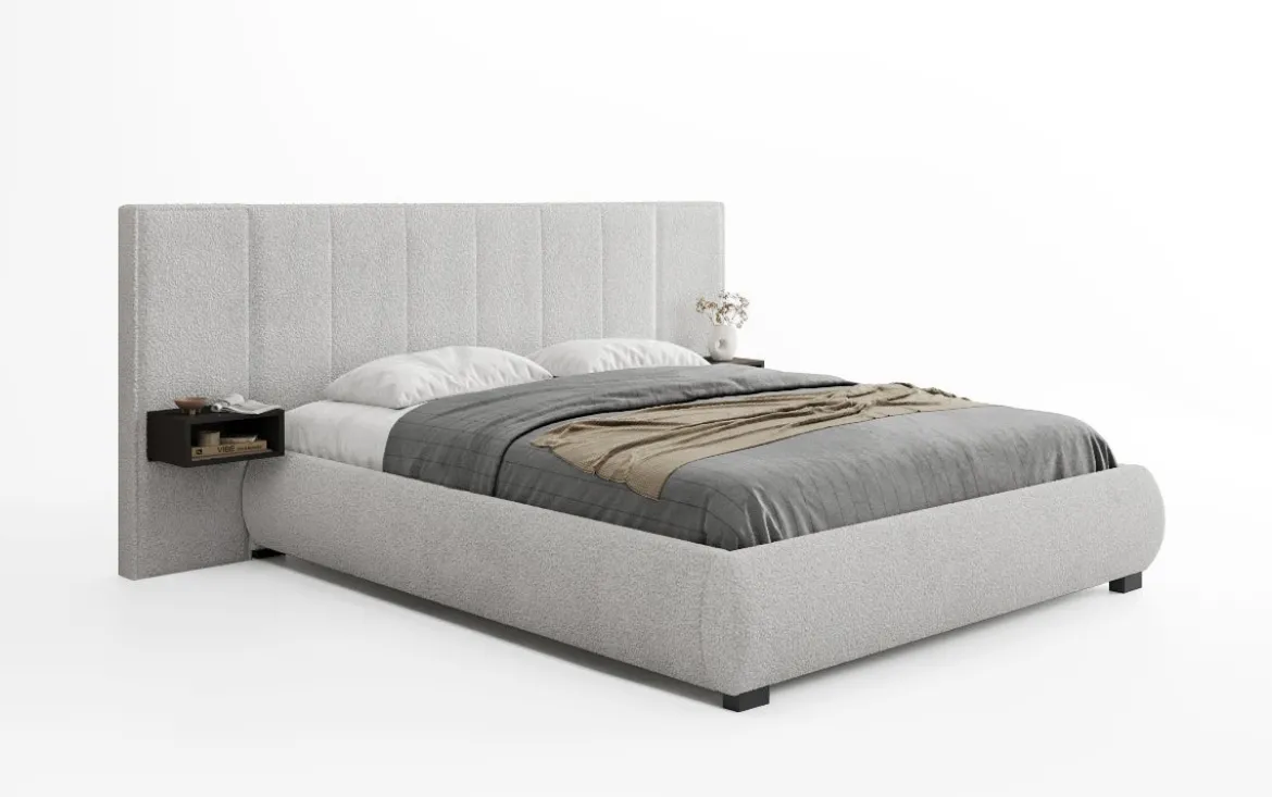 Designer Polsterbett Elvara in Bouclé mit Stauraum