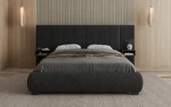 Designer Polsterbett Elvara in Bouclé mit Stauraum