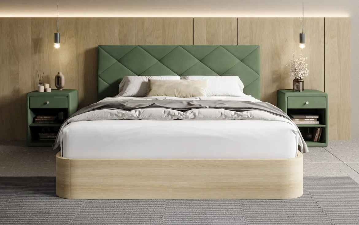 Designer Polsterbett Fiore Caro in Stoff mit Stauraum