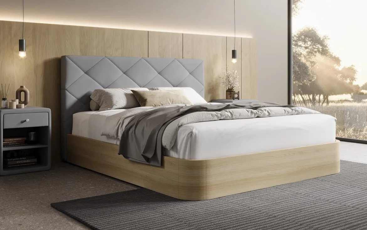 Designer Polsterbett Fiore Caro in Stoff mit Stauraum