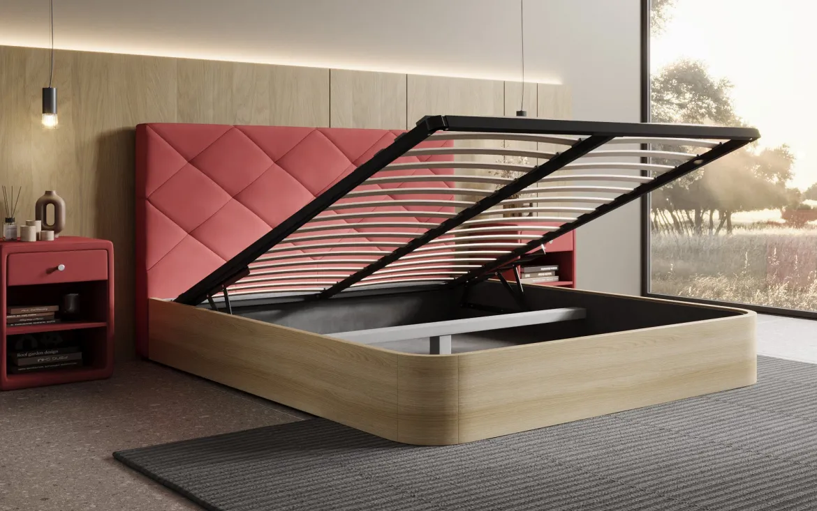 Designer Polsterbett Fiore Caro in Stoff mit Stauraum