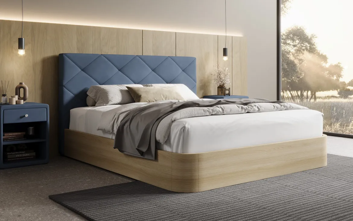 Designer Polsterbett Fiore Caro in Stoff mit Stauraum