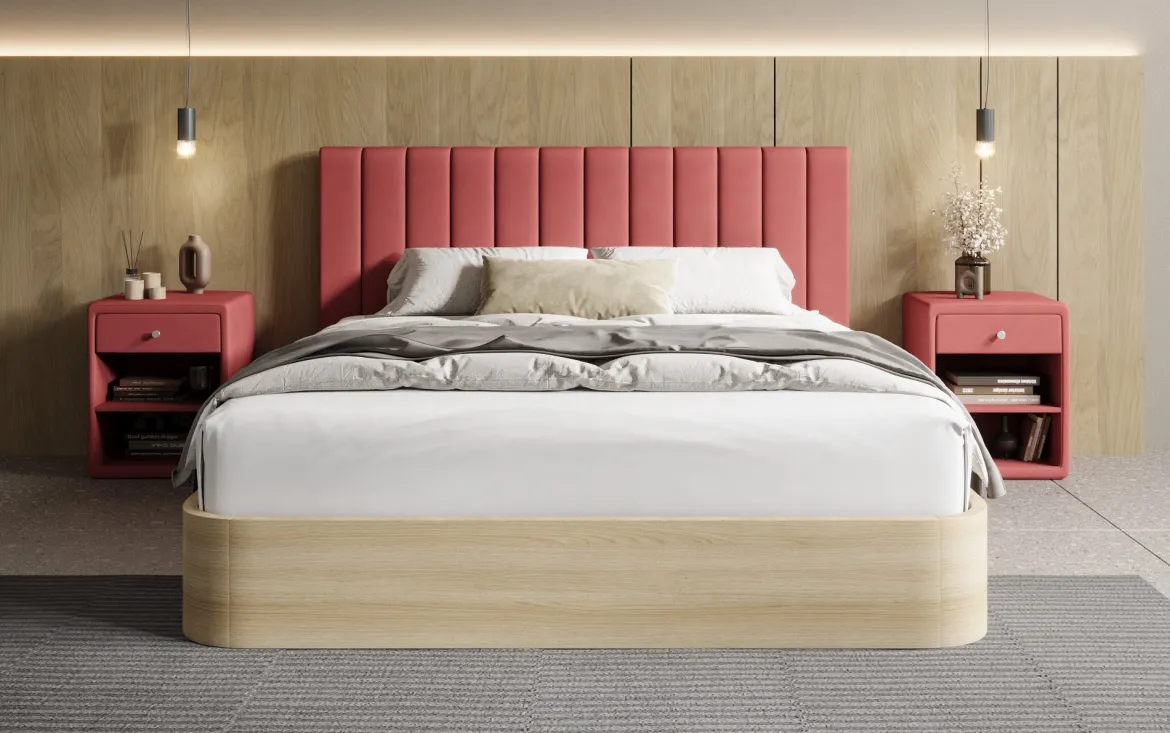 Designer Polsterbett Fiore Linea in Stoff mit Stauraum