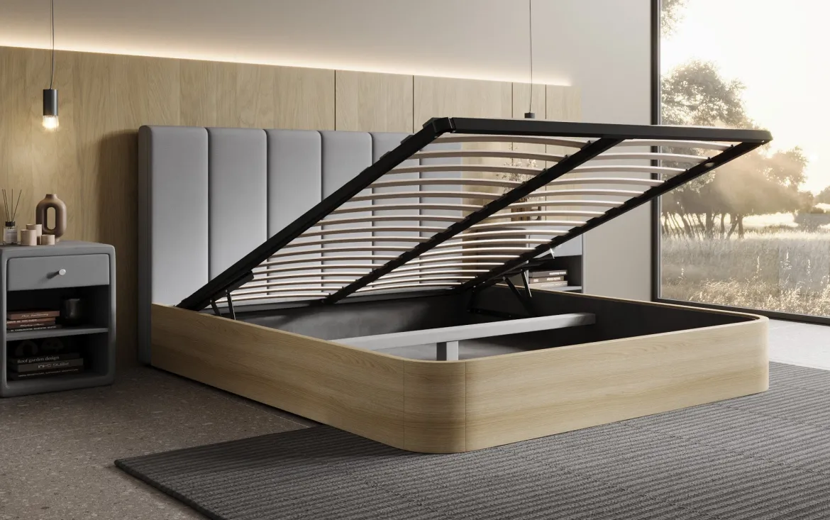 Designer Polsterbett Fiore Piano in Stoff mit Stauraum
