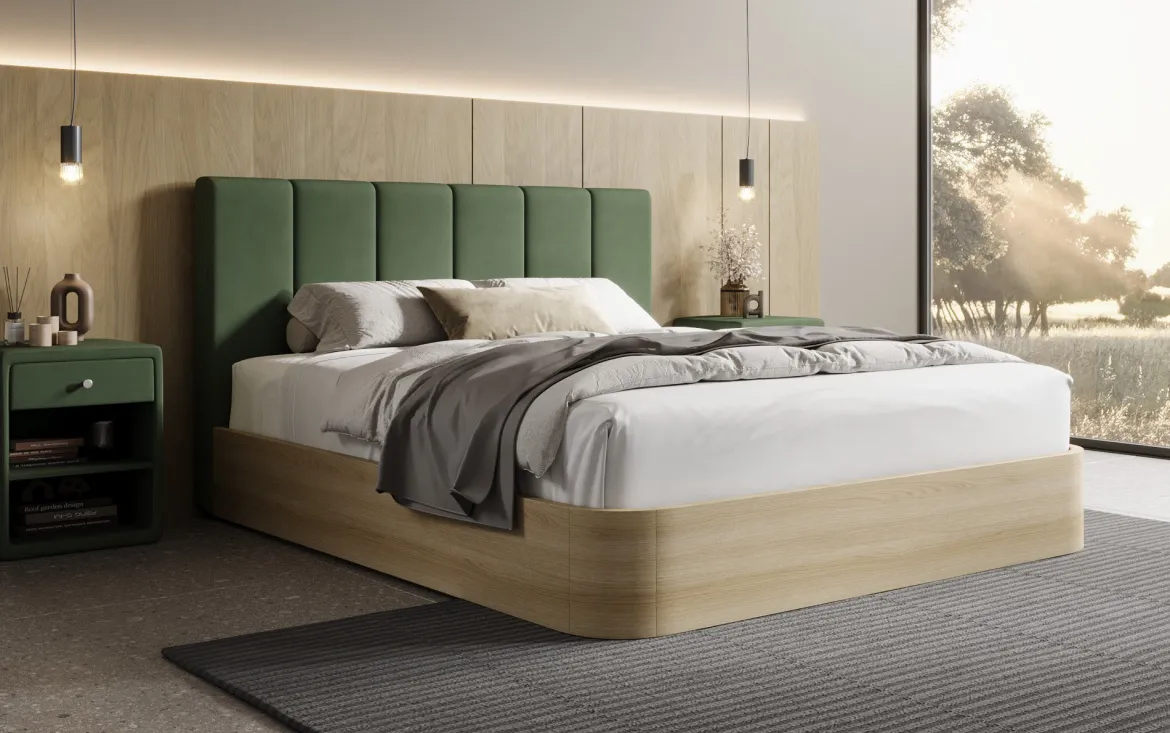 Designer Polsterbett Fiore Piano in Stoff mit Stauraum
