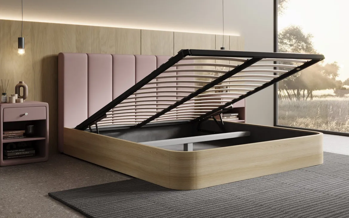 Designer Polsterbett Fiore Piano in Stoff mit Stauraum