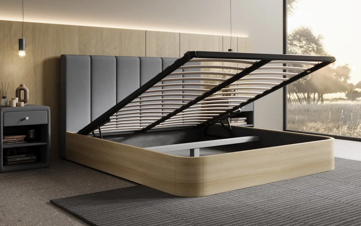 Designer Polsterbett Fiore Piano in Stoff mit Stauraum