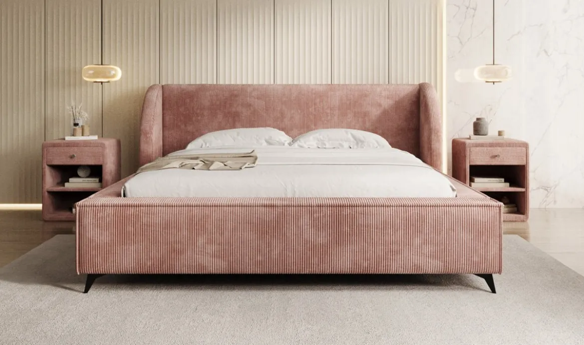 Designer Polsterbett Freya Cord mit Stauraum
