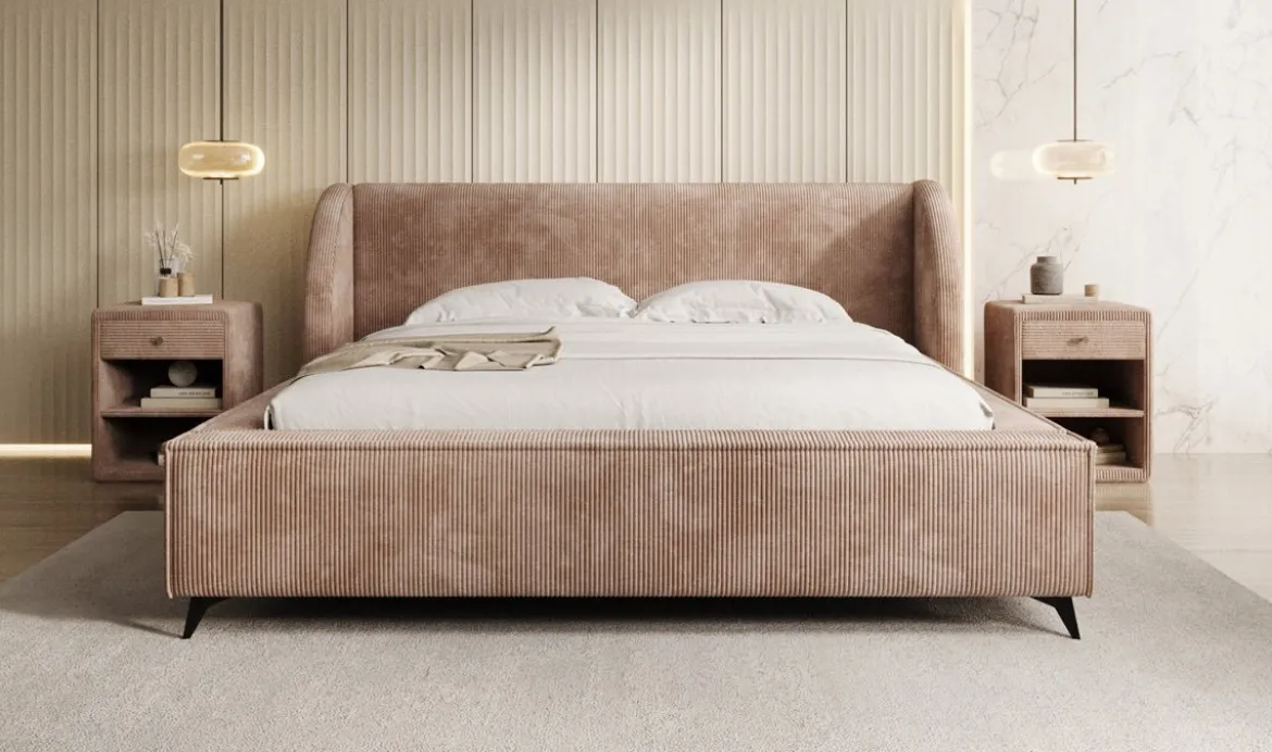 Designer Polsterbett Freya Cord mit Stauraum