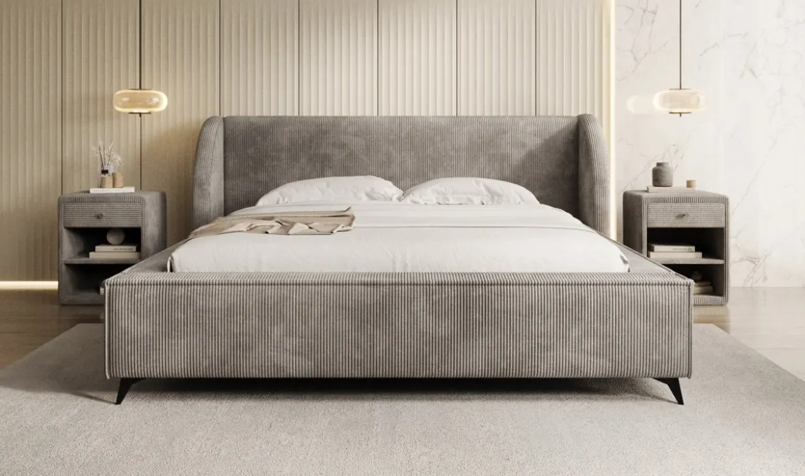 Designer Polsterbett Freya Cord mit Stauraum