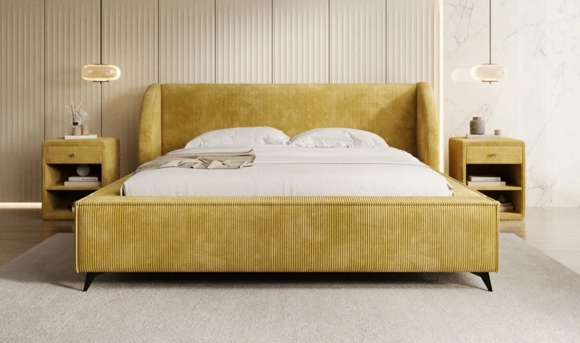 Designer Polsterbett Freya Cord mit Stauraum