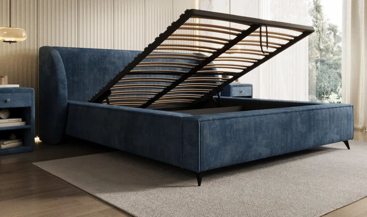Designer Polsterbett Freya Cord mit Stauraum