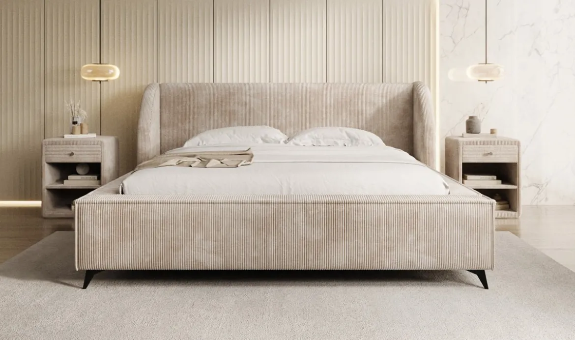 Designer Polsterbett Freya Cord mit Stauraum