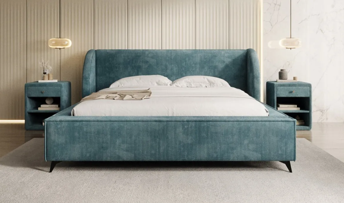 Designer Polsterbett Freya Cord mit Stauraum