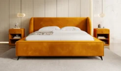 Designer Polsterbett Freya in Samt mit Stauraum