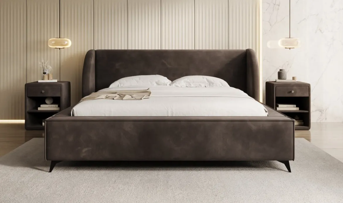 Designer Polsterbett Freya in Samt mit Stauraum