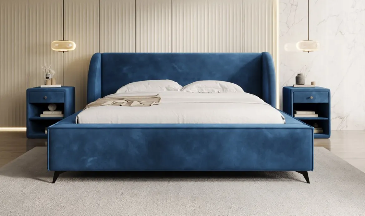 Designer Polsterbett Freya in Samt mit Stauraum