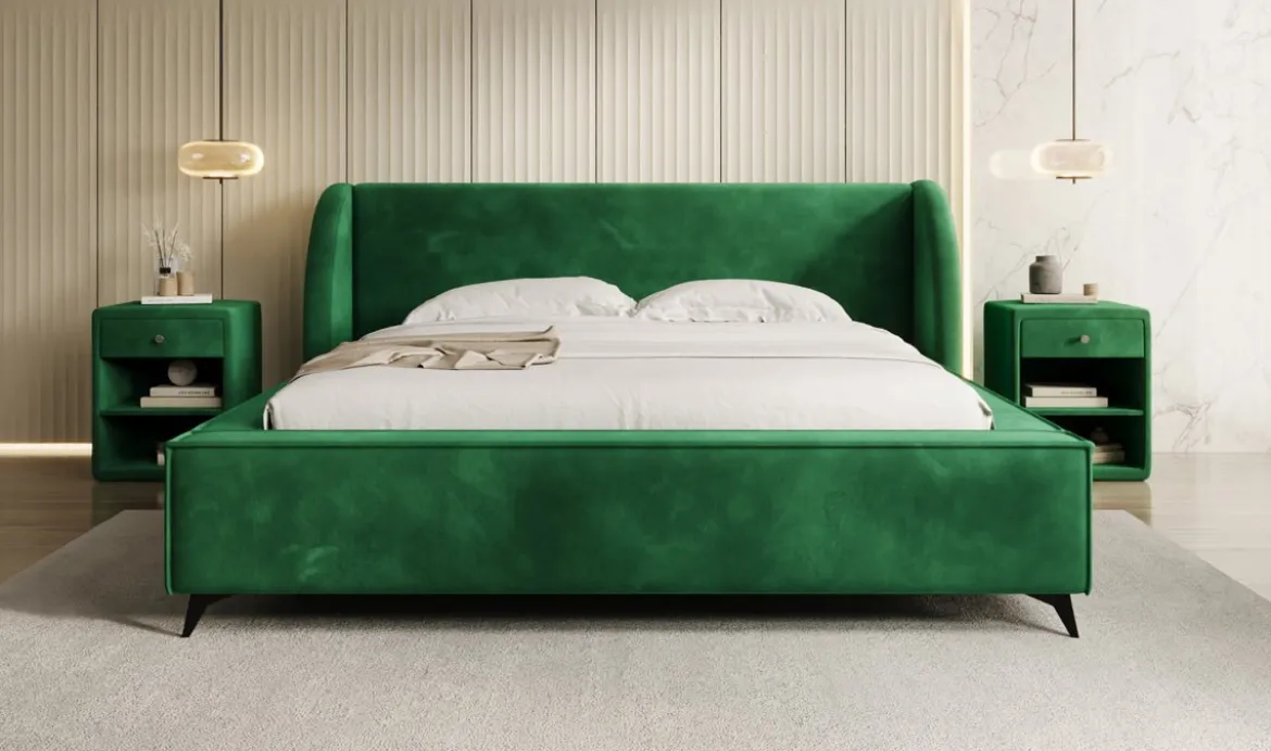 Designer Polsterbett Freya in Samt mit Stauraum