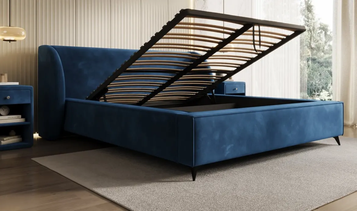 Designer Polsterbett Freya in Samt mit Stauraum