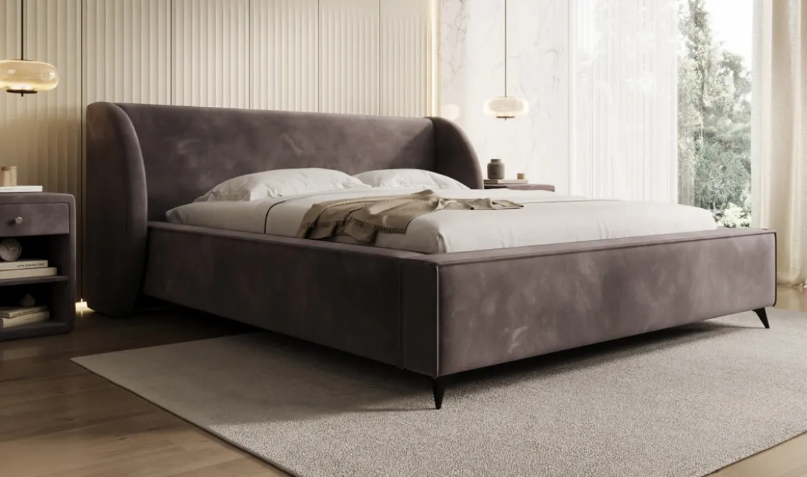 Designer Polsterbett Freya in Samt mit Stauraum