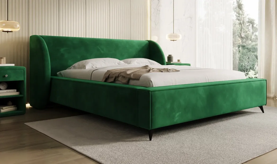 Designer Polsterbett Freya in Samt mit Stauraum