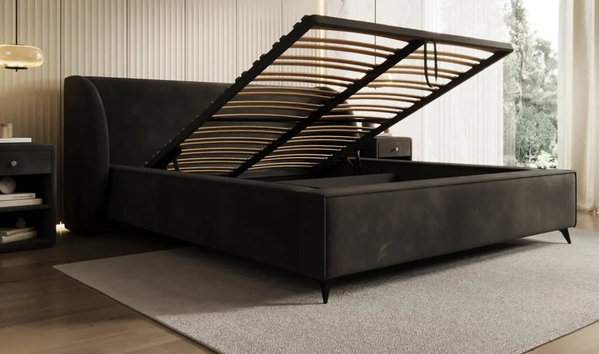 Designer Polsterbett Freya in Samt mit Stauraum