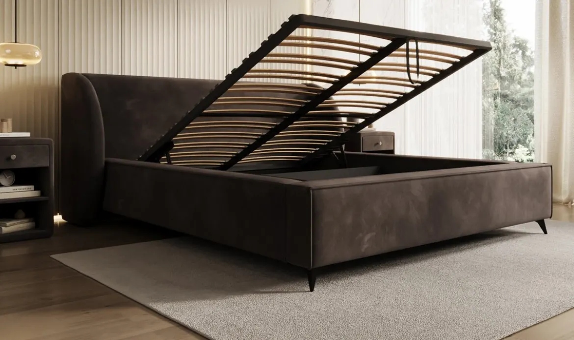 Designer Polsterbett Freya in Samt mit Stauraum
