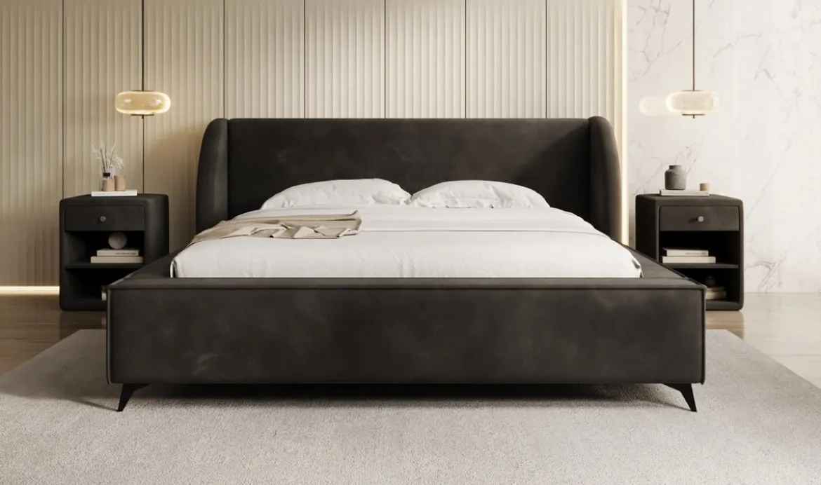 Designer Polsterbett Freya in Samt mit Stauraum