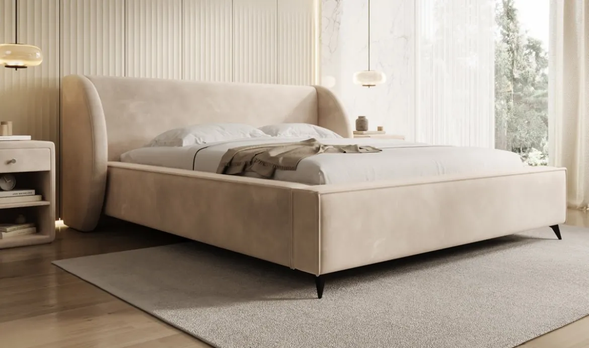 Designer Polsterbett Freya in Samt mit Stauraum