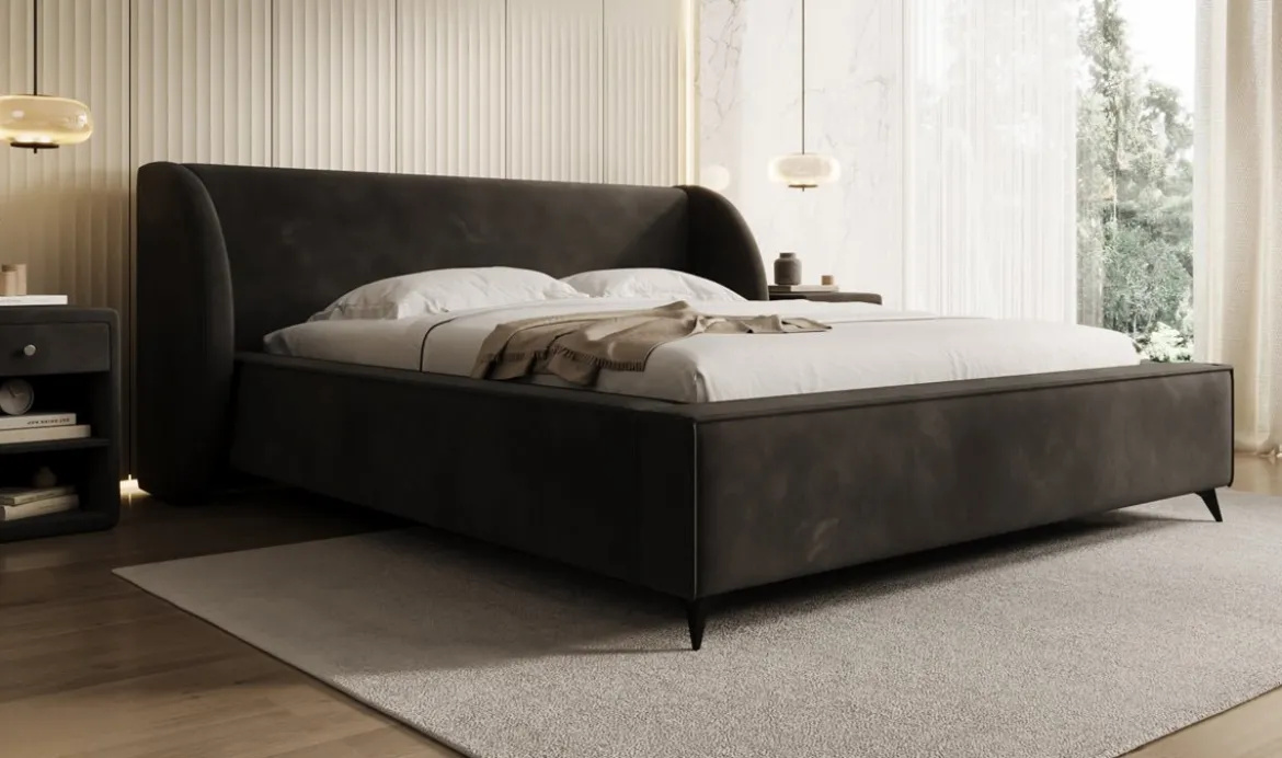 Designer Polsterbett Freya in Samt mit Stauraum
