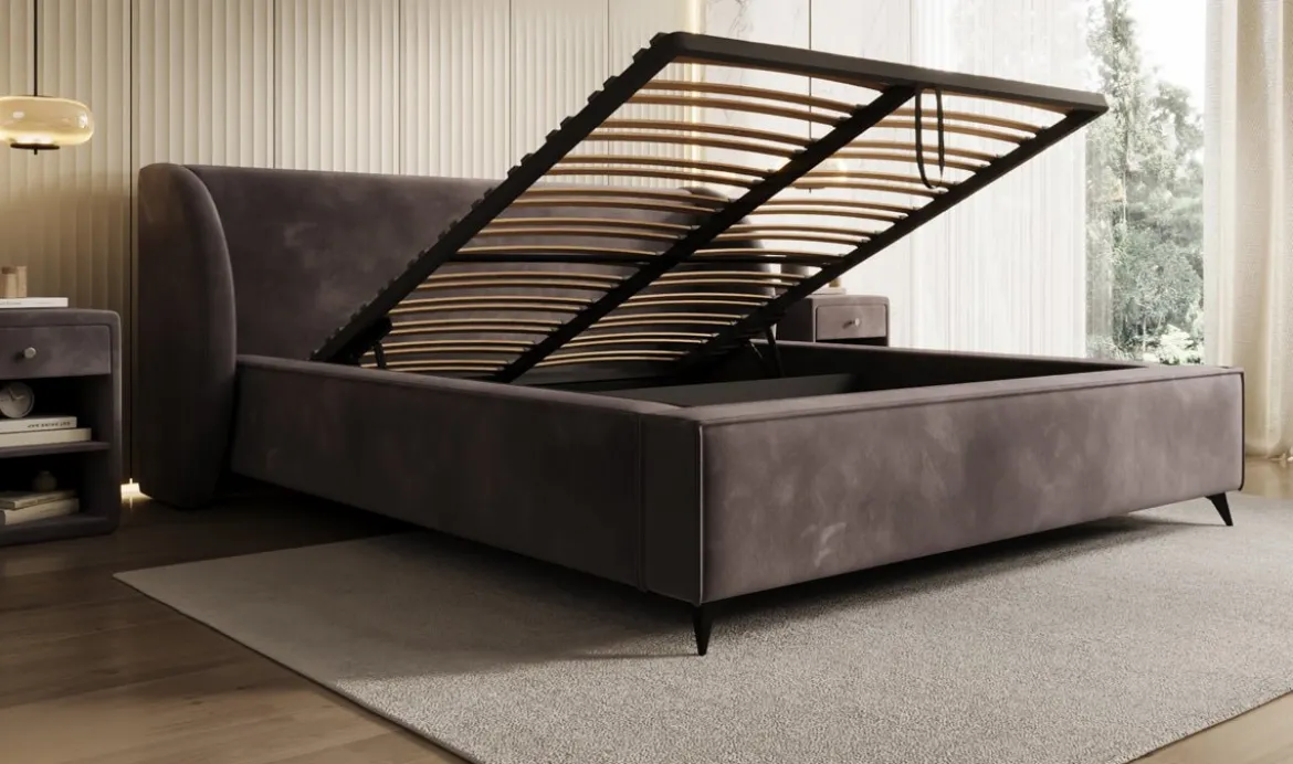 Designer Polsterbett Freya in Samt mit Stauraum